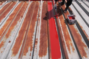 松本市の物置折板 屋根塗装 錆止め塗装　画像