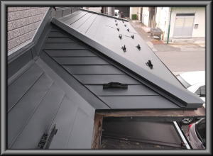 松川村の住宅/瓦屋根葺き替え工事　1階ガルバリウム鋼板横平葺完成。画像