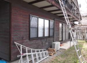 北安曇郡池田町の住宅/外壁木板塗装工事前画像