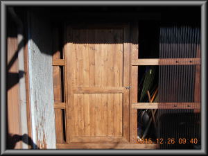  安曇野市の物置/入口柱入れ替えドア取り付け塗装/タキロン張り工事画像          