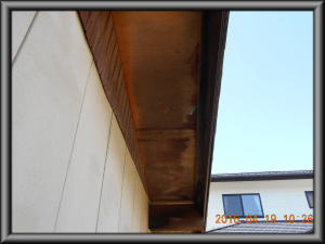 安曇野市の物置/外壁サイディング塗装　木板軒天塗装工事画像.1