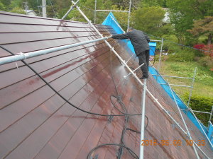安曇野市の住宅/トタン屋根塗装　高圧洗浄工事画像.1