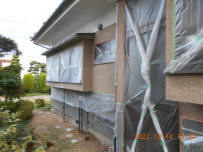 長野県安曇野市の外壁塗装 漆喰塗装 養生工事 画像.1