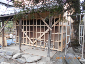 安曇野市の土蔵/外壁サイディング工事　1Fサイディング下地工事完成.1