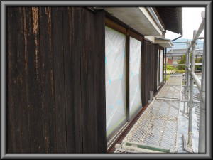 安曇野市の住宅/外壁木板塗装工事前画像.1