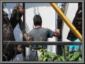 安曇野市の物置/外壁塗装 上塗り１回目塗装工事画像.1