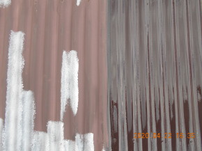 安曇野市の物置/トタン 屋根塗装 上塗り1回目塗装 画像.1