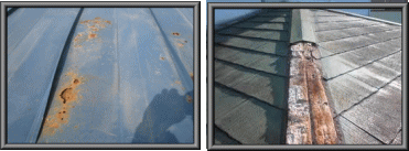 トタン屋根錆で穴が開いている画像　画像をクリックすると大きな画像になります。